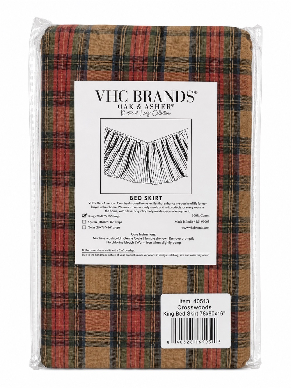 VHC Brands Crosswoods Plaid Bed Skirt - Red & Tan Plaid